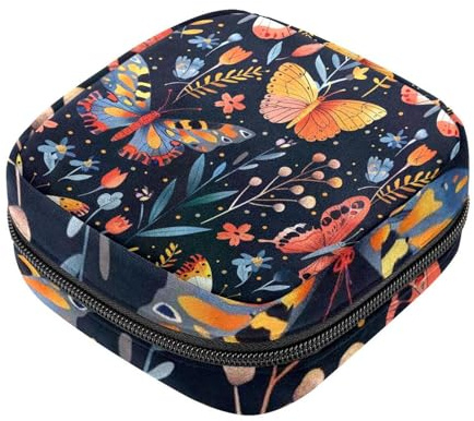 Hygiene-Servietten-Aufbewahrungstaschen, schwarz, Cartoon-Garten, Schmetterling, Menstruationstasse, Tasche, Stillkissen, Tampon, Periodenbeutel mit Reißverschluss, für Teenager, Mädchen, Frauen,