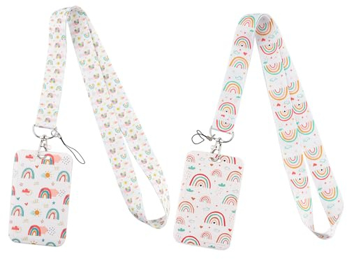 2unid Correa Arcoíris Bohemio con Soporte para Tarjetas de Identificación,Porta Tarjetas Identificativas,Cordón con Portatarjeta Correa Para el Cuello,para Oficina,Escuela,Hospital
