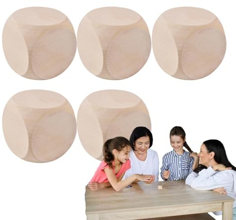 5 Stück Holzwürfel Blanko, Würfel Blanko, Leere Würfel, Runden Ecken Würfel, Unbemalte Holzwürfel, Einfachen Würfeln, 6 Seitige Kreative Handbemalte Würfel, Spielrequisiten Herstellen