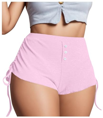 2025 Hot Pants Damen Sexy Booty Shorts Mini Kurze Hosen Pole Dance Outfit Elegant Rüschen Seite Drawstring Hotpants Bikini Shorts Freizeitshorts Y2k Lounge Pyjamashorts Schlafshorts Unterwäsche