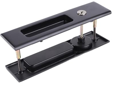 Verrou de porte coulissante avec clé - Poignée rectangulaire encastrée en bois - Pour salle de bain, balcon, portes coulissantes en verre (noir)