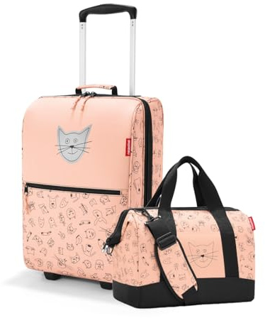 reisenthel Kinder Trolley XS & Allrounder M Set cat´s and Dog´s Rose – Koffer & Tasche mit Stecklasche – robust, leicht, ideal für Urlaub & Ausflüge