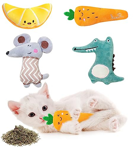 KQDRAVINE Giocattolo per gatti con erba gatta 4 pezzi giocattolo per gatti con erba gatta giocattolo auto-occupazione Catnip Toy Cat Toys, cuscino di erba gatta giocattolo per gatti