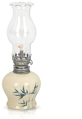 Vintage Oil Lamp, Ceramic & Glass Retro Hurricane Lantern, Multi - Use Kerosene Style Indoor Decor, Kerosene/Oil Lantern for Ambience, Also as Aromatherapy Lamp for Living Room, Bedroom, Café