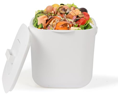 1.85 GAL/7L Kitchen Pail with Handle, Countertop Kitchen Bin, Odor-Tight Indoor Can with Lid， ecocultivatify Compost Bin, Good Helper for Bokashi & Worm Composting (White)
