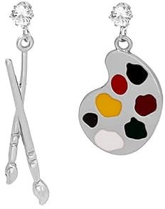 Earrings Paintbrush Panel Retro Asymmetrical Stud Small Hoop for (White, 1x5.5cm)