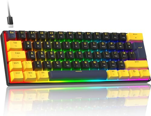 ZIYOULANG MK21 Mekanisk Spel tangentbord, 60% Kompakt UK-Layout, 61-Tangenter Mini Trådat Tangentbord med Hot-Swap, RGB-Belysning, Anti-Ghosting, Röd Switch för PC,MAC,Kontor,Typister - Stjärna Svart