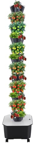 Tour de culture hydroponique, 12 couches, 60 plantes, système de jardin hydroponique vertical, avec pompe à eau et réservoir d'eau de 5,5 l pour fraises, salade (réservoir d'eau noir, colonnes grises)