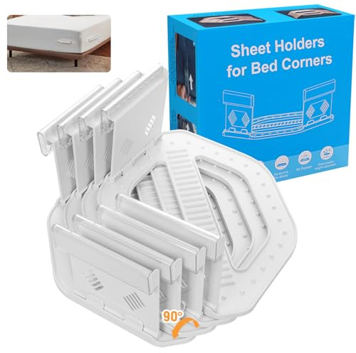 Jovyll Bed Sheet Holders for Corners | Heavy Duty Bed Sheet Clips & Sheet Locks to Keep Sheets Firm & Tight | Newly Upgraded Bed Sheet Grippers with a Strong Grip and 90° Foldable Design (4PCS)