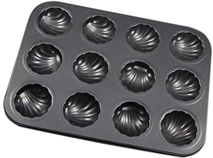 fkngcp Bandeja para hornear con forma de 12 cavidades, molde antiadherente para Madeleine, molde para pastel de acero al carbono Madeleine