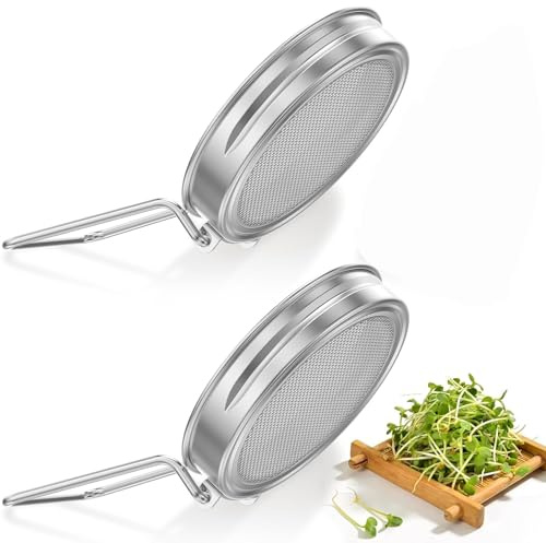 CHOULULUED 2Pack Sprouting Lids for Wide Mouth Mason Jars, Reusable Stainless Steel Screen Bean Sprouts Growing Lid for Seed Germination, Ideal for Bean and Alfalfa Sprouts