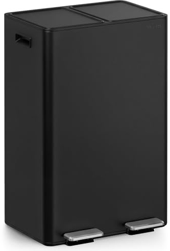 mVm Cestino da Cucina, 2 x 30 L, Pattumiera Differenziata 2 Scomparti, Acciaio Inossidabile, 2 Secchi in Plastica All’interno, Pattumiera Doppia per Riciclaggio a Pedale, per Cucina, Ufficio, Nero