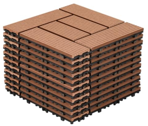 Jayseuw WPC Fliesen 30x30cm 2m² Braun Klicksystem | Witterungsbeständig; rutschfest; einfache Klick-Montage; für Terrasse, Balkon & Garten; Innen & Außen; pflegeleicht