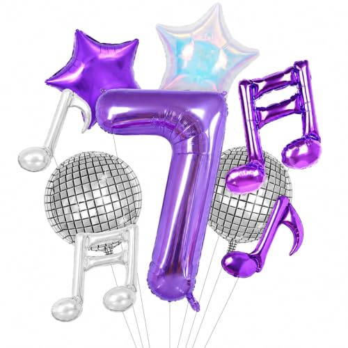 9 Pcs Disco Party Decorations, Music Number 7 Party Balloons Set, Disco Ball Balloons