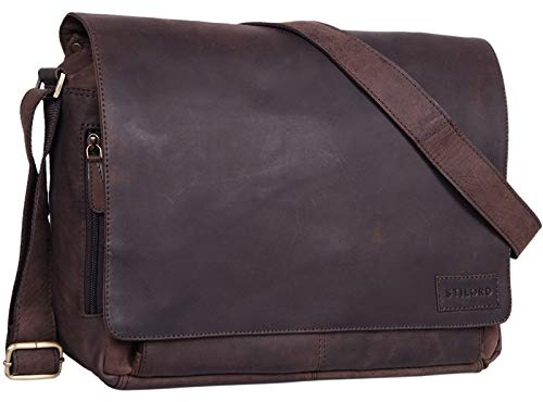 STILORD Rick Schultertasche Leder für 15,6 Zoll Laptop Umhängetasche Aktentasche Bürotasche Unitasche Büffel-Leder Farbe:Cognac - Hellbraun