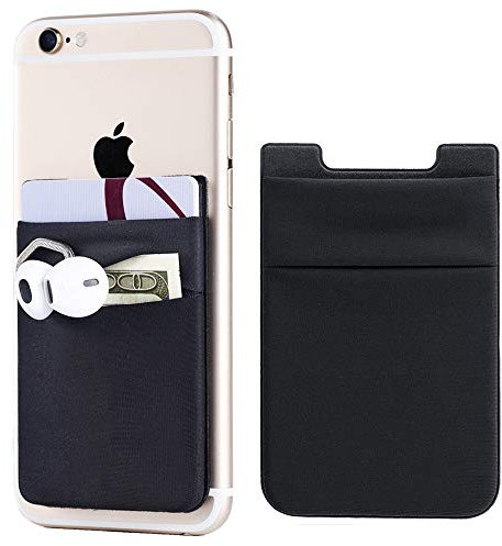 Fulgamo 2Pack Adhesive Phone Pocket,Cell Phone Stick On Card Wallet Sleeve,Credit Cards/ID Card Holder(Double Secure) with Sticker for Back of iPhone,Android and All Smartphones, Black,Black,