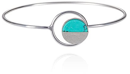 namana Scheiben-Armreif, gebürstetes Finish, geometrischer Armreif mit künstlichem blauem Türkis oder weißem Achat