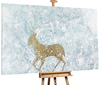 KunstLoft® XXL Gemälde 'Bote des Winters' 180x120cm | original handgemalte Bilder | Hirsch Blau Grau | Leinwand-Bild Ölgemälde einteilig groß | Modernes Kunst Ölbild