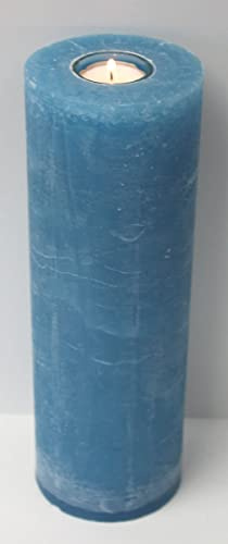 Rustik Kerzen mit Teelichteinsatz Ocean Blau 30 x Ø 10 cm