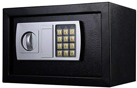 Tresore Safe Feuerfest Elektronischer Möbeltresor mit digitaler Tastatur Elektrisch & 2 Notschlüssel Stahl Klein Schwarz für Home Office Sicherheit Lagerung Geld Dokument Bargeld Schmuck, 20x31x20cm