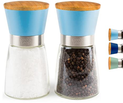 peel & prep Salt and Pepper Grinder Set - Premium Quality Ceramic Grinder - Refillable - Season to Perfection with an Adjustable Grinder - Wooden lids to retain Freshness - Large Capacity