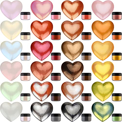 Metallic Pigment Powder - 24 Colour Epoxy Resin Pigment Fine Powder for Resin Artwork, Painting - Shimmer Metal Colour Dye Mica Powder for Slime, Soap Making, Polymer Clay and DIY Crafts - 5g Each