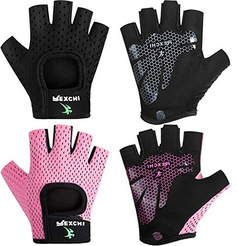 Geyoga 2 Pairs Workout Gloves Adjustable Weight Lifting Gym Exercise Training Breathable Workout Gloves with Full Palm Protection for Men and Women Fitness, Biking, Pull up(Medium,Black, Pink)
