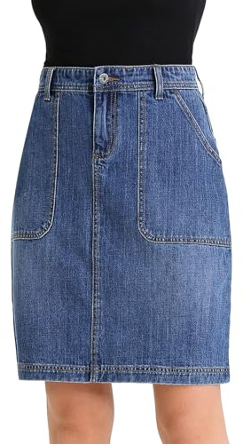 JEANIR Women's Stretch Denim Zip A-line Skirt Mid-Length Skirt with Pockets Stretch Knee-Length Skirt (Blue, XX-Large)