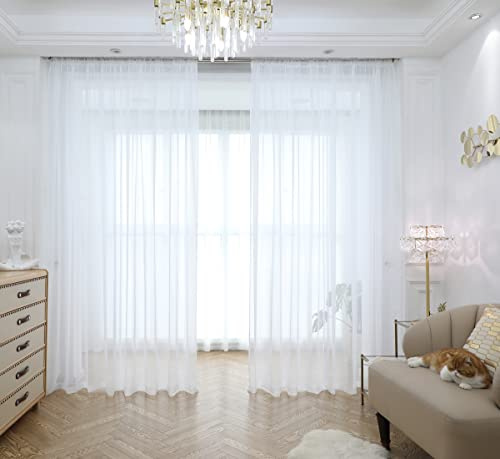 MIANBO Window White Sheer Curtains 84 Inches Length 2 Panels Set Window Sheer White Curtains Basic Rod Pocket for Bedroom Children Living Room Yard Kitchen (White, 52 W x 84 L | 2 pcs)