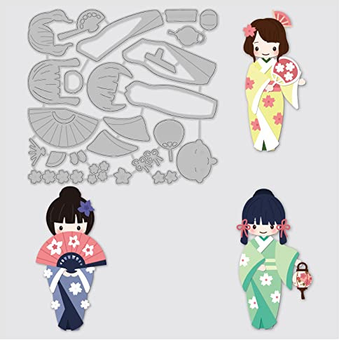 BENECREAT 12.6x11.6cm Troqueles orientales de metal para Geisha Kimono Plantilla de estampado para álbum de recortes DIY Troqueles de papel decorativo Fabricación de tarjetas (0.8mm de espesor)