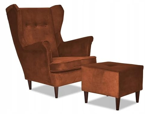 Family Meble Ohrensessel mit Hocker, Modell Diana, Skandinavisch, Relaxsessel aus Webstoff, Loungesessel, Ohrensessel mit Hocker, Bequemer Sessel, Für Wohnzimmer, Esszimmer, Schlafzimmer, Erz