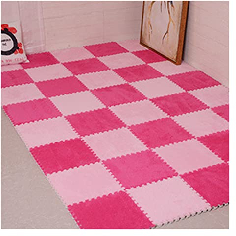 10 Stück Ineinandergreifende Teppichfliesen, Puzzle-Bodenmatte, 30,5 X 30,5 cm Plüsch-Schaumstoff-Fußmatten-Set, Weiche Kletterteppiche, 10 Fliesen/9,7 Quadratfuß,Rose+pink