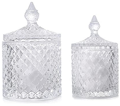 Eidoct 2 Pcs Glass Candy Jars with Lid - Dishes and Containers for Buffet, Party, Wedding Decorations (300ml+600ml/Transparent)