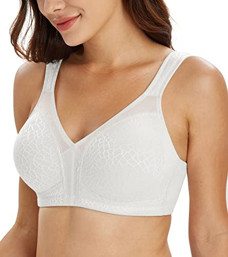 Lemorosy Full Coverage Non Padded Wireless Minimizer Bra Women's Plus Size Underwear Comfort and Double Support for Large Bust(White,38DD)