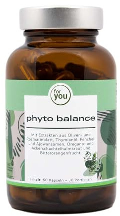 for you phyto balance 60Kapseln - Entzündungshemmend Darm-Support - Anti-Candida mit Olivenblatt Rosmarinblatt Thymianöl, Kombination von wertvollen Pflanzenextrakten für den Magen-Darm-Trakt