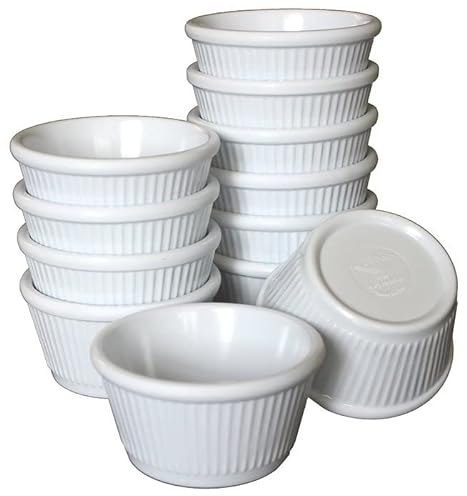 Chabrias Pack of 24 Fluted Traditional Ramekins Condiment Pots, Sauce Ramekins, Dip Bowls, Tough Plastic Sauce Pots, Made in England (White 1oz)