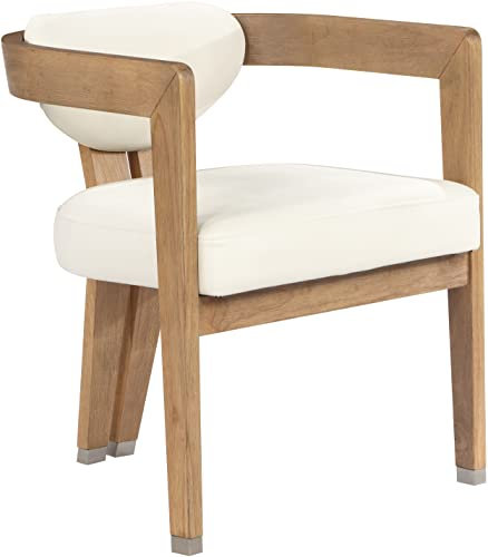 Meridian Furniture 564Cream-C Carlyle Collection Moderner Esszimmerstuhl, Massivholz, gebürstetes Natur-Finish, weiches cremefarbenes veganes Leder, gebürstete Chrom-Akzente, 61 x 59,7 x 73,7 cm (B x