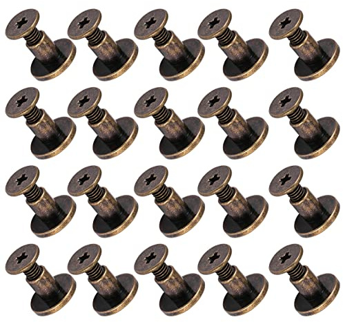 Leather Rivets Kit, 20 Set Flat Head Brass Rivets, Antique Brass Metal Rivet Replacement, 6.5mm, for DIY Leather Craft Clothes Caps Bag Shoes Decoration