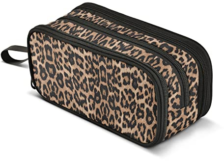 CHIFIGNO Braun Leopard Haut Muster Hohe Kapazität Federmäppchen Büro Uni Schule Große Aufbewahrung Bleistift Tasche Make-up Kosmetiktasche für Mädchen Erwachsene Student
