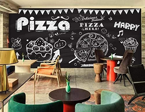 3D Schwarz-Weiß-Kreide-Pizza-Kuchen Wandtapete, Wohnzimmer, Schlafzimmer, Wandbild, Wandbild, Abnehmbarer Aufkleber, Heimdekoration – Für Restaurant, Hotels, Moderne Wohnzimmer, Heim 140(B) x70(H) cm