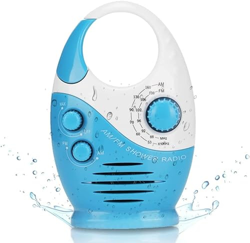 Radio de Ducha Am/FM con Gancho a Prueba de Agua, Radio Portátil Radio de Música Compacta con Altavoz Am/FM Ajustable para Duchas, Mesitas de Noche y Garajes