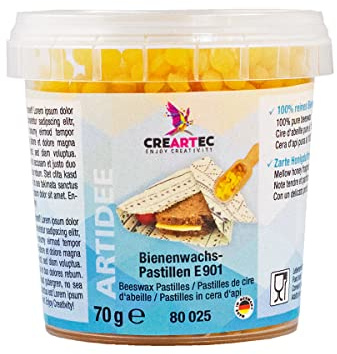 CREARTEC Pastilles de cire d'abeille – Idéal pour la fabrication d'emballages durables sans plastique – Capacité : 70 g – Fabriqué en Allemagne