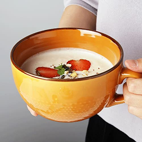 Tazza da Caffè Grande 700 ml in Gres - Cappuccino, XXL, Ceramica - Ciotola Con Manico per Insalata - Porcellana