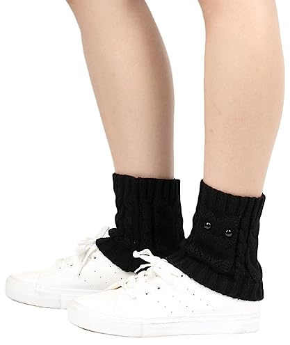 SHTGOI Damen Beinstulpen Knöchelwärmer Gestrickte BeinwäRmer Stulpen Kurz fußlose Beinsocken Winter Stricken Stulpen Eule Beinlinge Wolle BeinwäRmer Leg Warmers für Damen Mädchen 3 Paar Schwarz