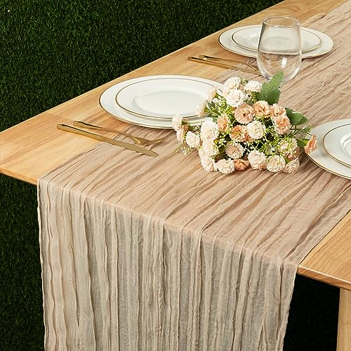 Kesfey Camino de mesa de gasa de gasa bohemia de 35 x 157 pulgadas, camino de mesa rústico transparente para boda, despedida de soltera, fiesta de cumpleaños, decoración de mesa (90 x 400 cm)