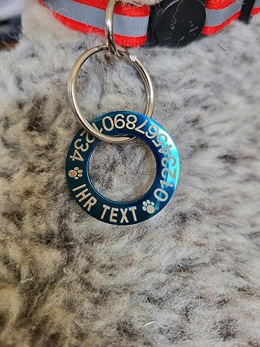 Hundemarke Ring aus Edelstahl mit beidseitiger Gravur für Hunde, Katzen und Welpen, fünf Farben, zwei Größen Durchmesser 30mm und Durchmesser 25 mm (25 mm, Blau)