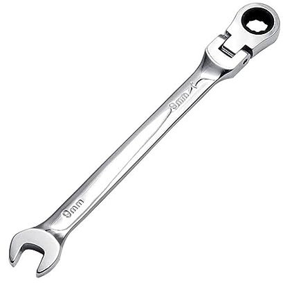 SRGDRR Llave combinada de trinquete flexible Llave combinada de trinquete de cabeza Herramienta de doble propósito, 9 mm