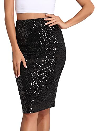 Damen Sexy Minirock Kurz Eng Bodycon Rock Bleistiftrock Partyrock mit Pailletten Glitzer Tanz Gogo Clubwear Fasching Kostüm