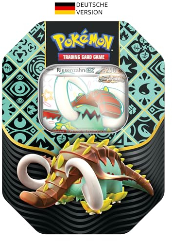 Pokémon-Sammelkartenspiel: Tin-Box Karmesin & Purpur – Paldeas Schicksale – Riesenzahn-ex (1 holografische Promokarte & 4 Boosterpacks)