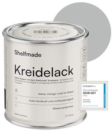 shelfmade Kreidefarbe Grau - Mittelgrau - Holzlack, Holzfarbe DIY - Für Holz - Farbe für Möbel, Chalk Paint - Matter Look